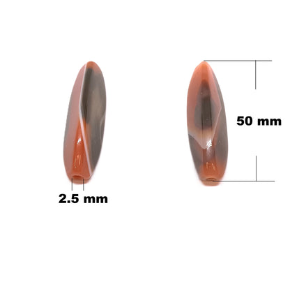 40mm Natural Red Banded Agate Long Oval Gemstone Beads