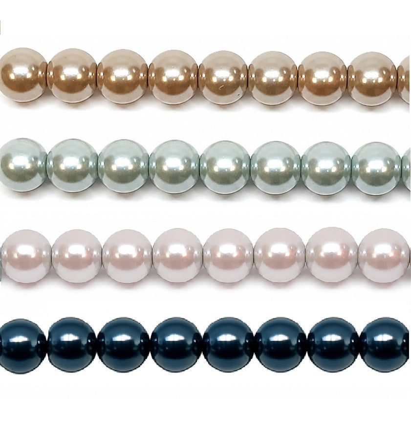 Metallic Round Glass Pearl Beads -  6mm, 8mm