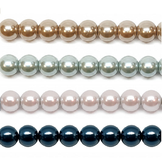 Metallic Round Glass Pearl Beads -  6mm, 8mm