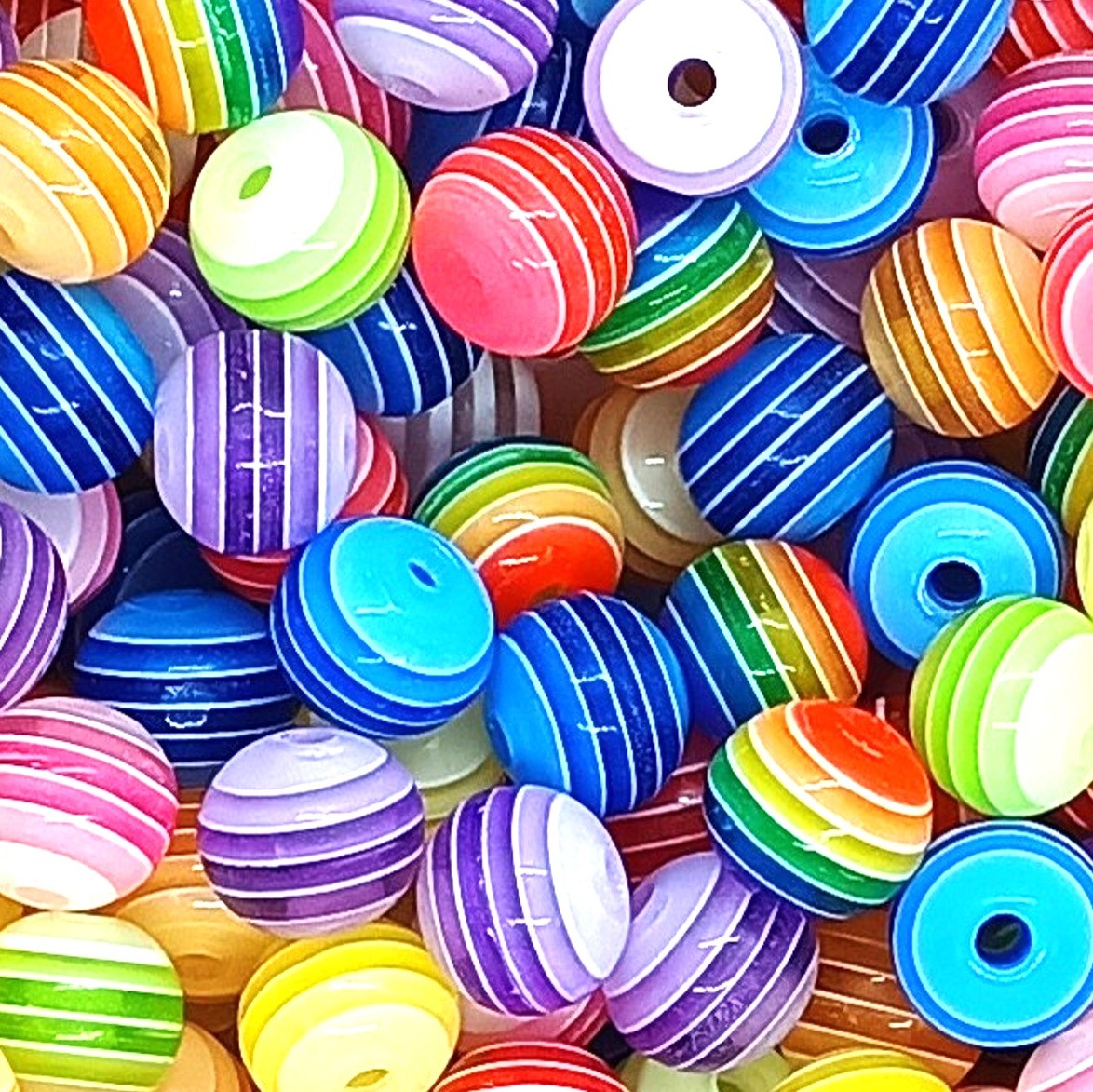 8mm Translucent Striped Round Resin Beads