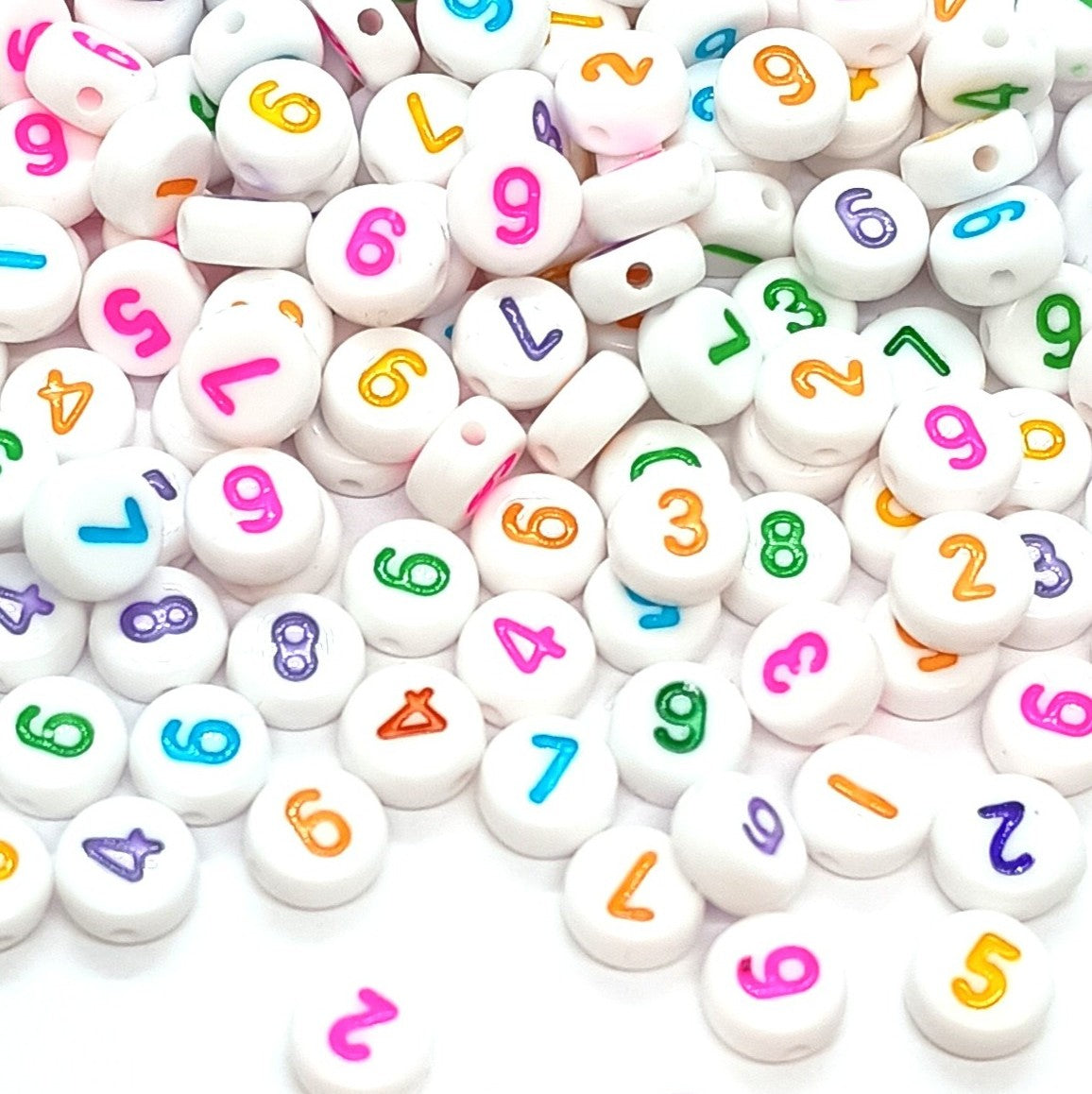 7mm White Round Numbers Beads Colourful Numbers