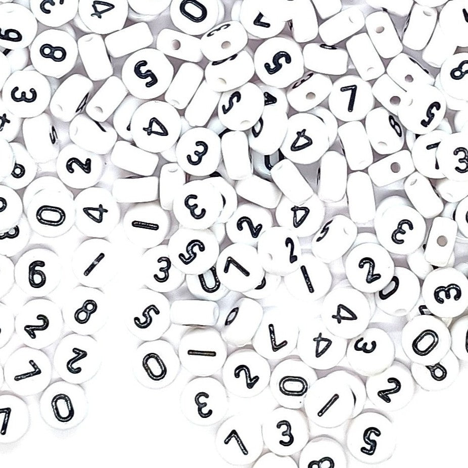 7mm White Round Numbers Beads