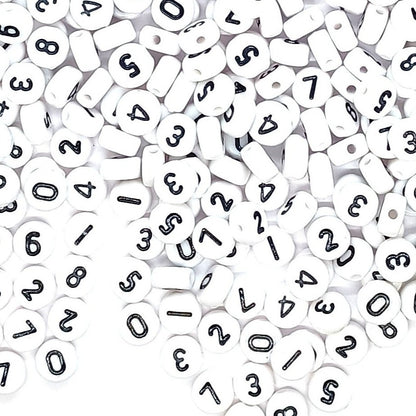 7mm White Round Numbers Beads