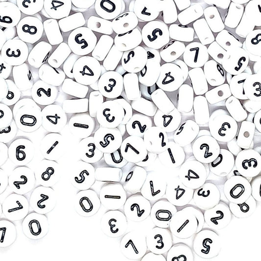 7mm White Round Numbers Beads