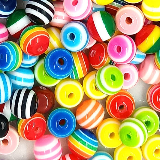 8mm Solid Colour Striped Round Resin Beads