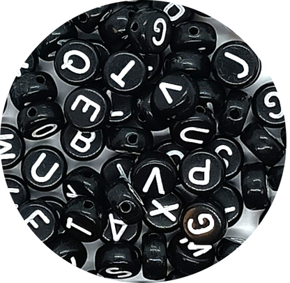 7x4mm Black Flat Round Acrylic Alphabet Beads - Single & Mixed Letters