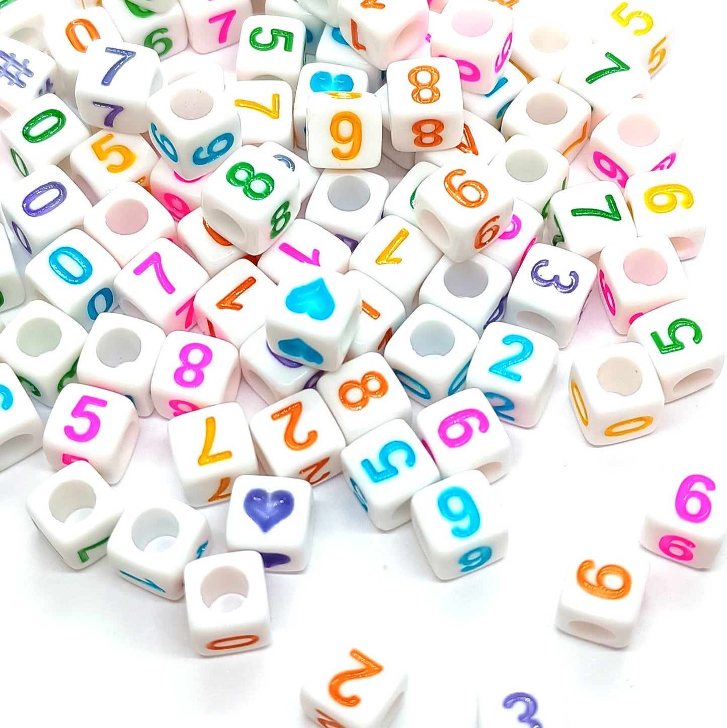 6mm White Cube Numbers Beads Colourful Numbers