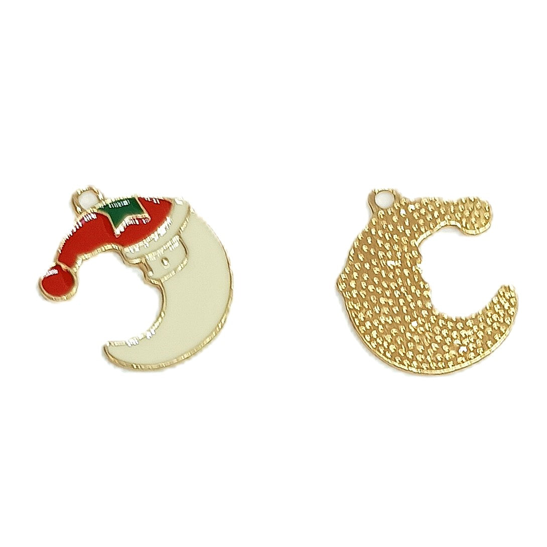 Christmas Metal Enamel Pendant Charms - Moon