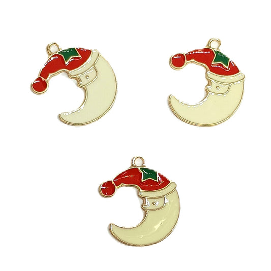 Christmas Metal Enamel Pendant Charms - Moon