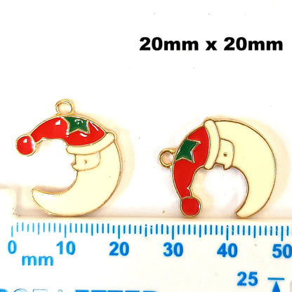 Christmas Metal Enamel Pendant Charms - Moon