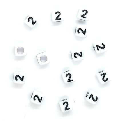 6mm White Cube Numbers Beads