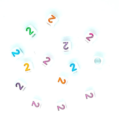 6mm White Cube Numbers Beads Colourful Numbers