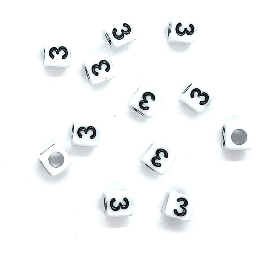 6mm White Cube Numbers Beads