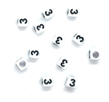 6mm White Cube Numbers Beads
