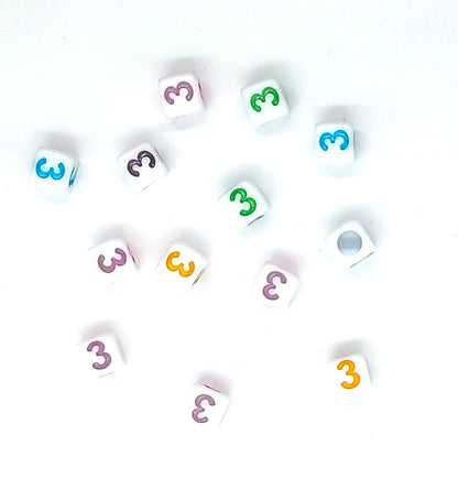 6mm White Cube Numbers Beads Colourful Numbers
