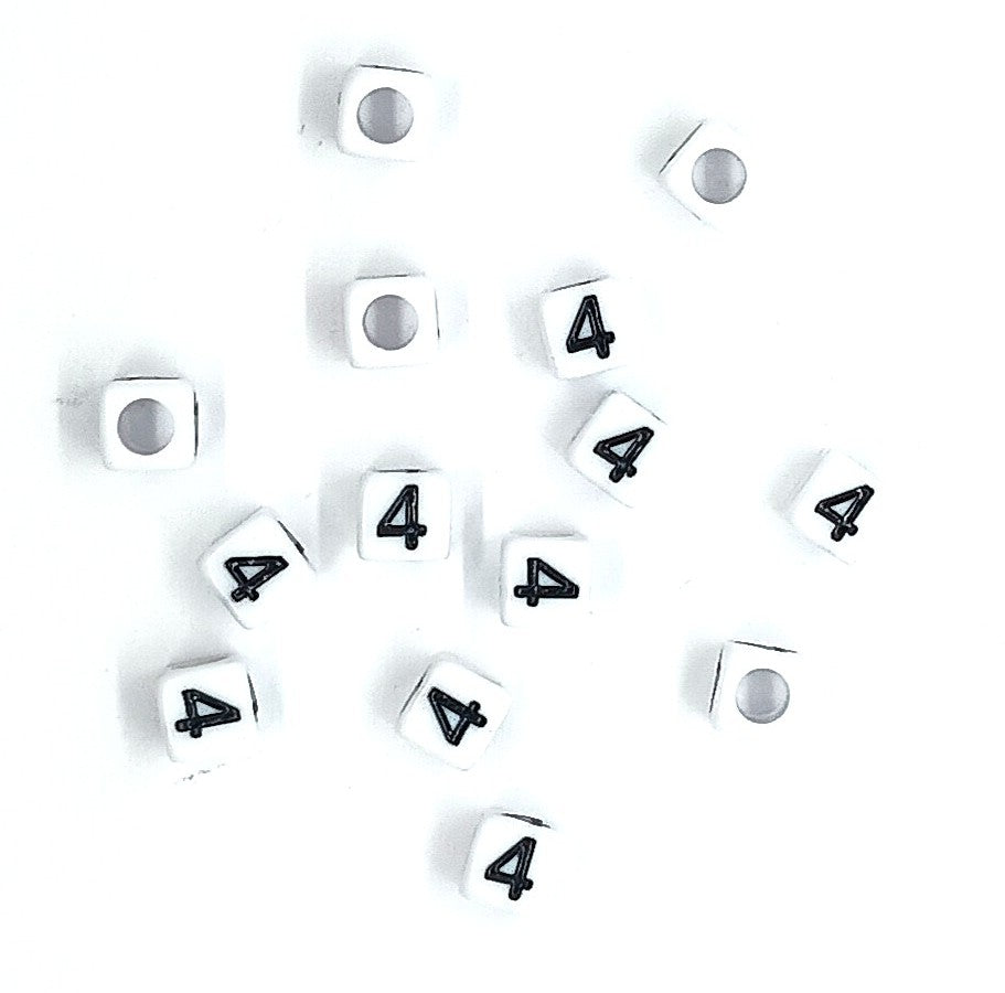 6mm White Cube Numbers Beads