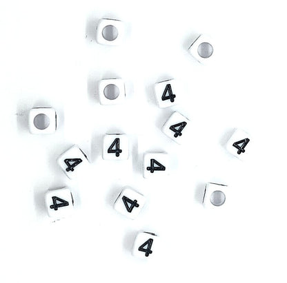 6mm White Cube Numbers Beads
