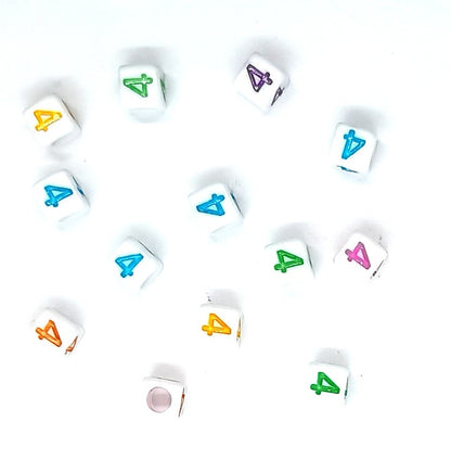 6mm White Cube Numbers Beads Colourful Numbers