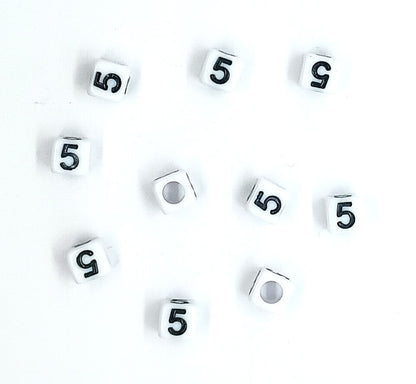 6mm White Cube Numbers Beads