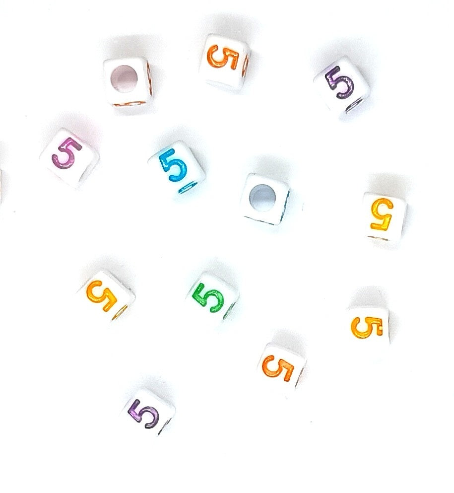 6mm White Cube Numbers Beads Colourful Numbers