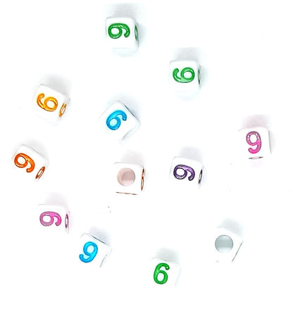6mm White Cube Numbers Beads Colourful Numbers