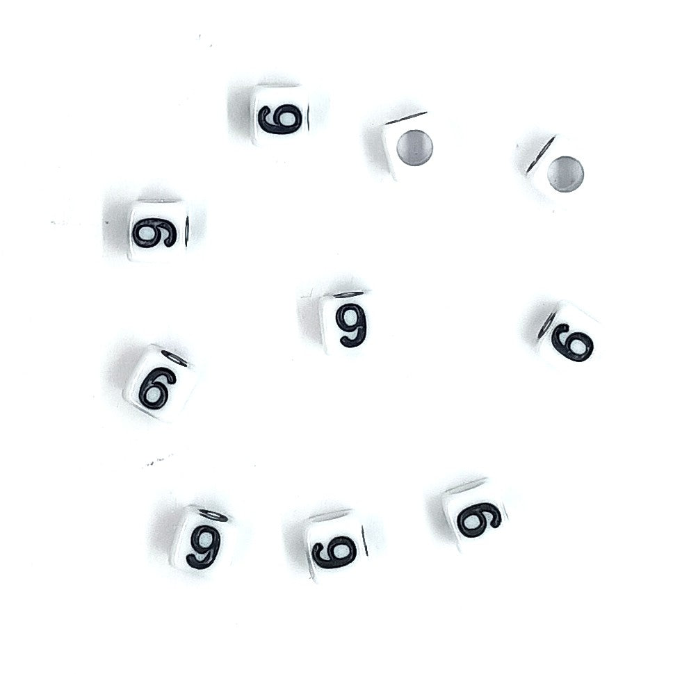 6mm White Cube Numbers Beads