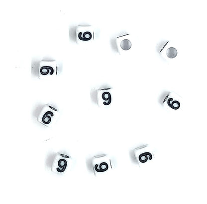 6mm White Cube Numbers Beads