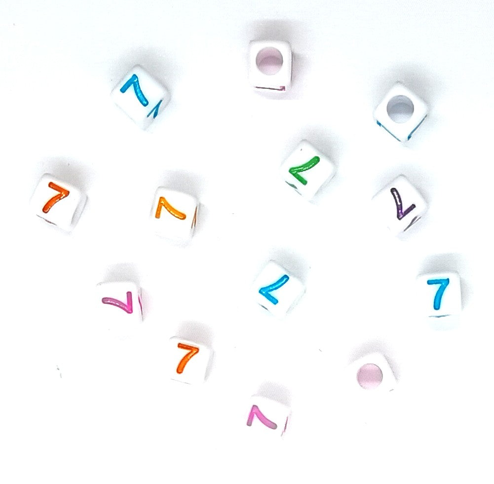 6mm White Cube Numbers Beads Colourful Numbers