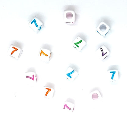 6mm White Cube Numbers Beads Colourful Numbers