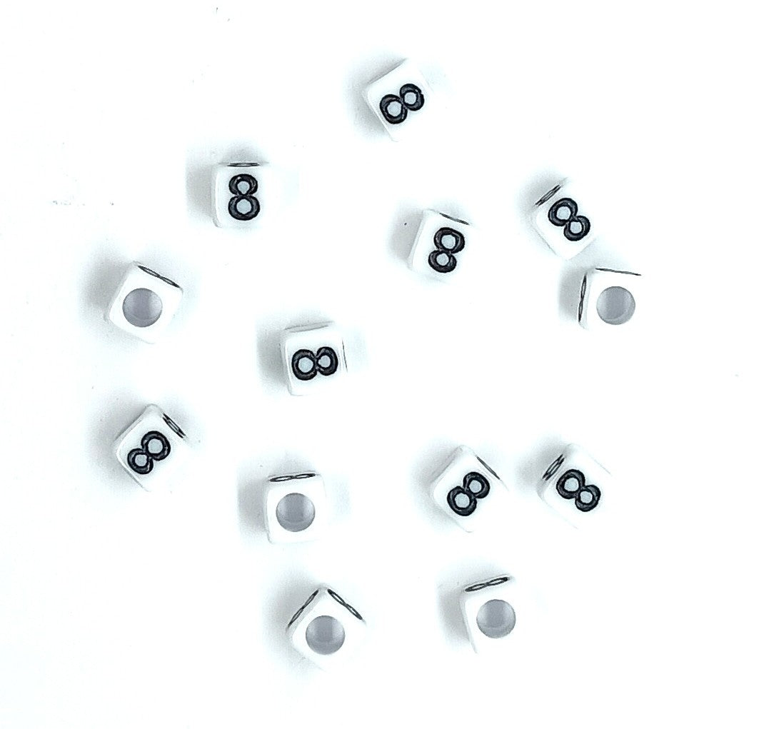 6mm White Cube Numbers Beads