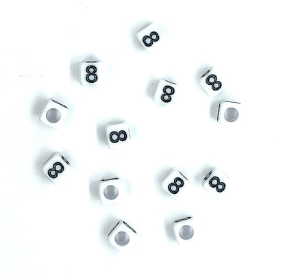 6mm White Cube Numbers Beads