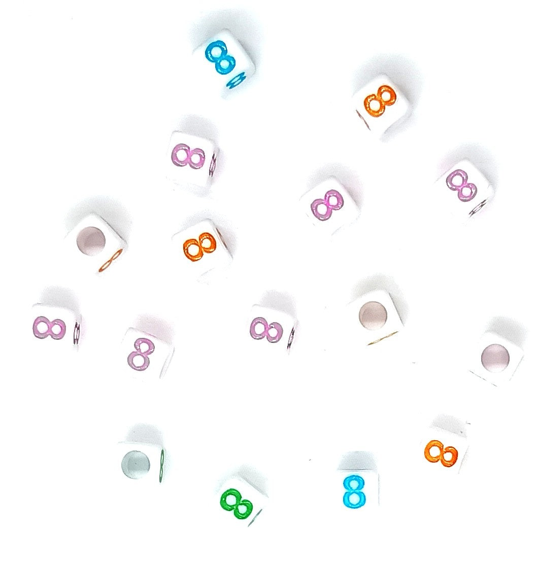 6mm White Cube Numbers Beads Colourful Numbers