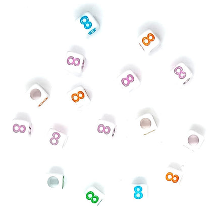 6mm White Cube Numbers Beads Colourful Numbers