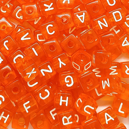 10mm Transparent Cube Acrylic Alphabet Beads - Orange