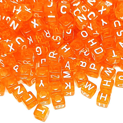 6mm White Cube Acrylic Alphabet Beads - orange