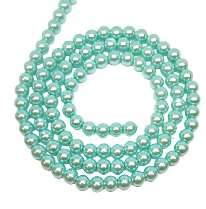 Blue Round Glass Pearl Beads -  6mm, 8mm