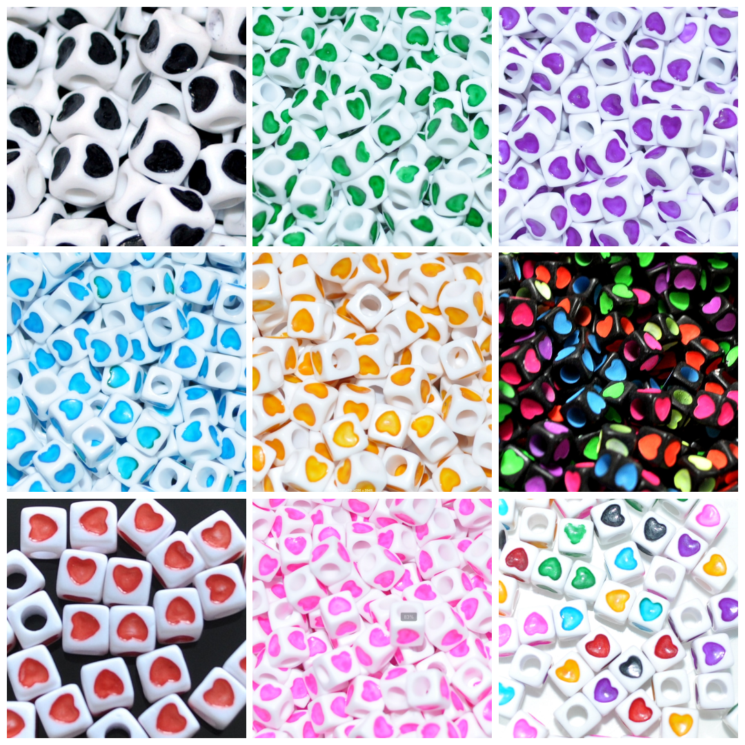 7mm Multicolour Heart Print White Acrylic Cube Beads