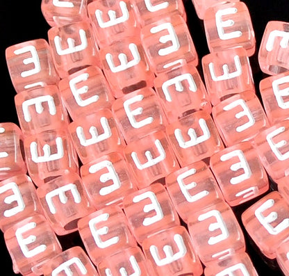 6mm Transparent Cube Acrylic Alphabet Beads - Pink E