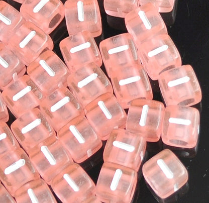 6mm Transparent Cube Acrylic Alphabet Beads - Pink I