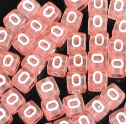 6mm Transparent Cube Acrylic Alphabet Beads - Pink O