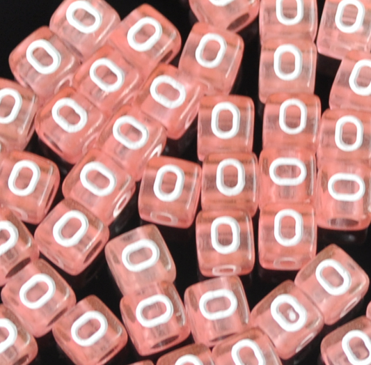 6mm Transparent Cube Acrylic Alphabet Beads - Pink O