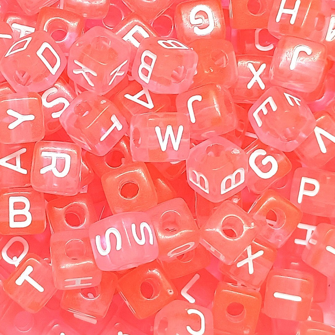 10mm Transparent Cube Acrylic Alphabet Beads - Pink