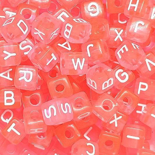 10mm Transparent Cube Acrylic Alphabet Beads - Pink