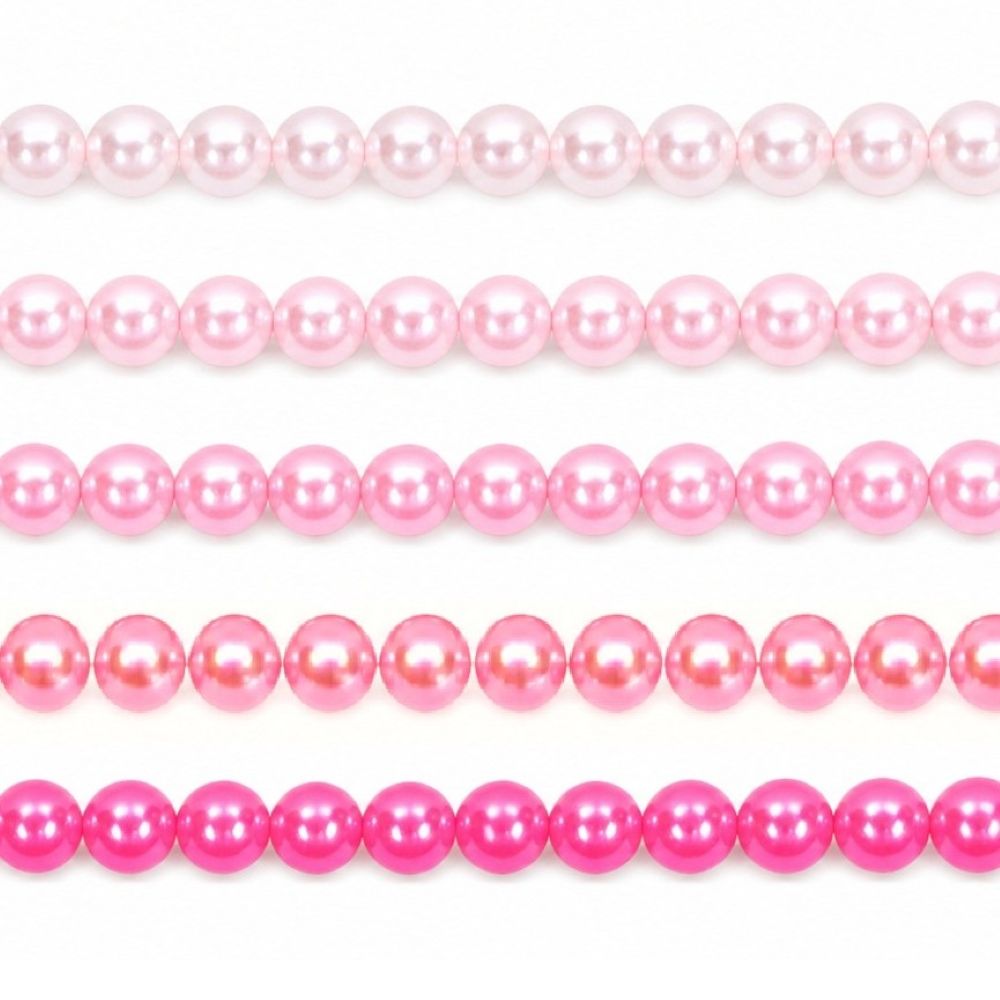 Pink Round Glass Pearl Beads -  6mm, 8mm