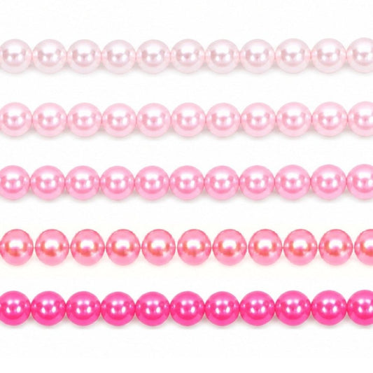 Pink Round Glass Pearl Beads -  6mm, 8mm