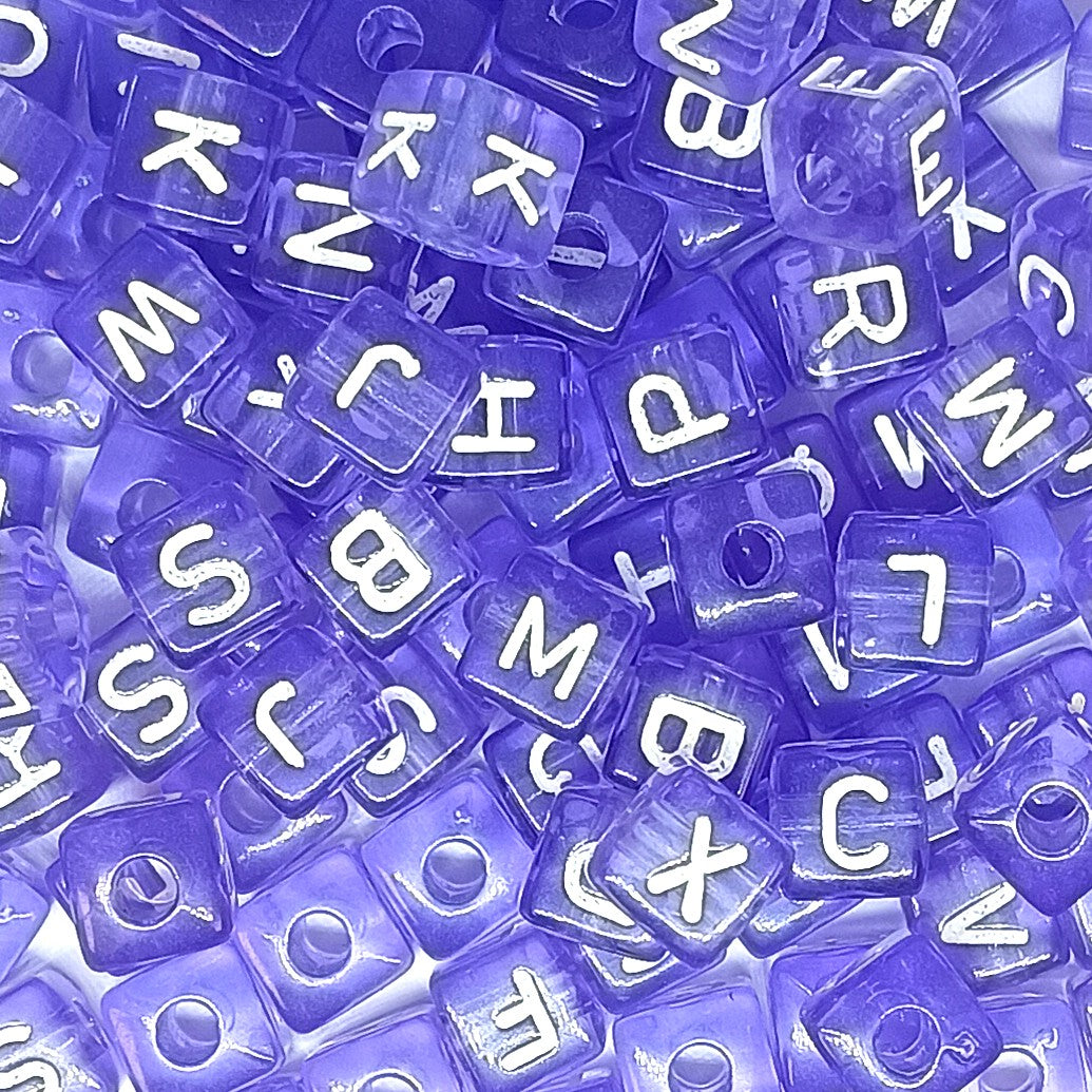 10mm Transparent Cube Acrylic Alphabet Beads - Purple