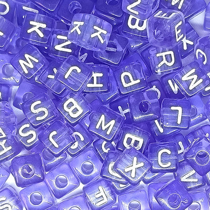 10mm Transparent Cube Acrylic Alphabet Beads - Purple