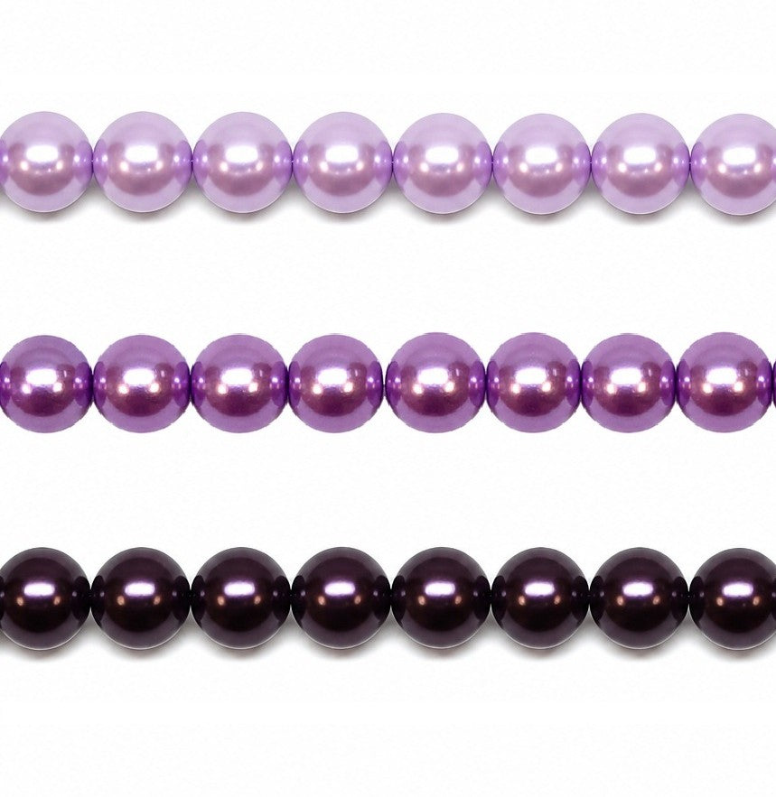 Purple Round Glass Pearl Beads -  6mm, 8mm