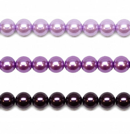 Purple Round Glass Pearl Beads -  6mm, 8mm