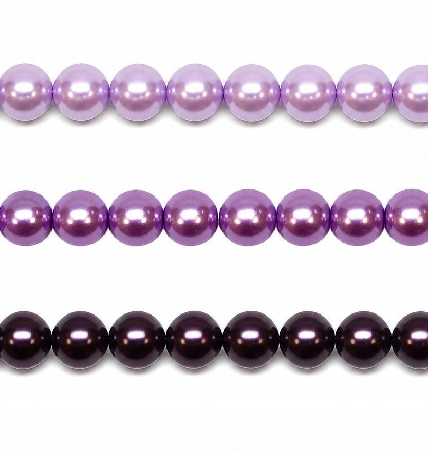 Purple Round Glass Pearl Beads -  6mm, 8mm